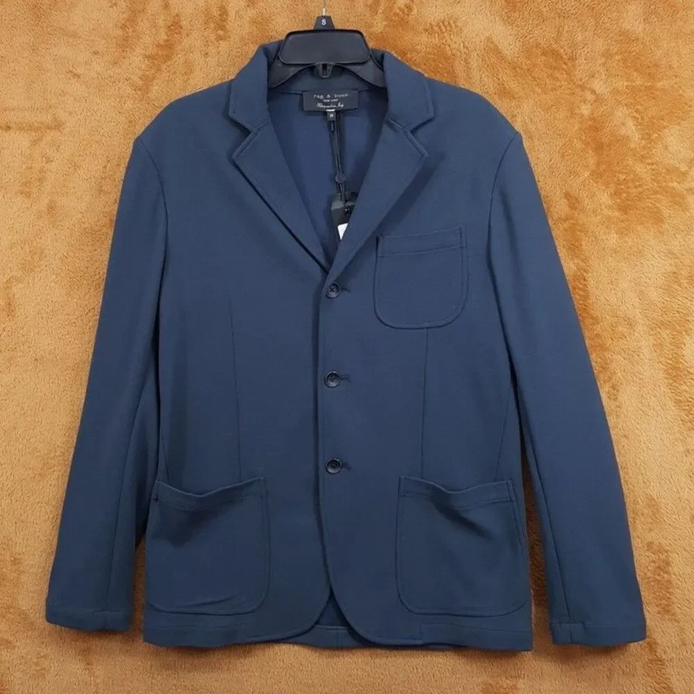 RAG & BONE Jacket Mens Size 38 Navy ACHILLES Knit Blazer Cotton Blend $598
